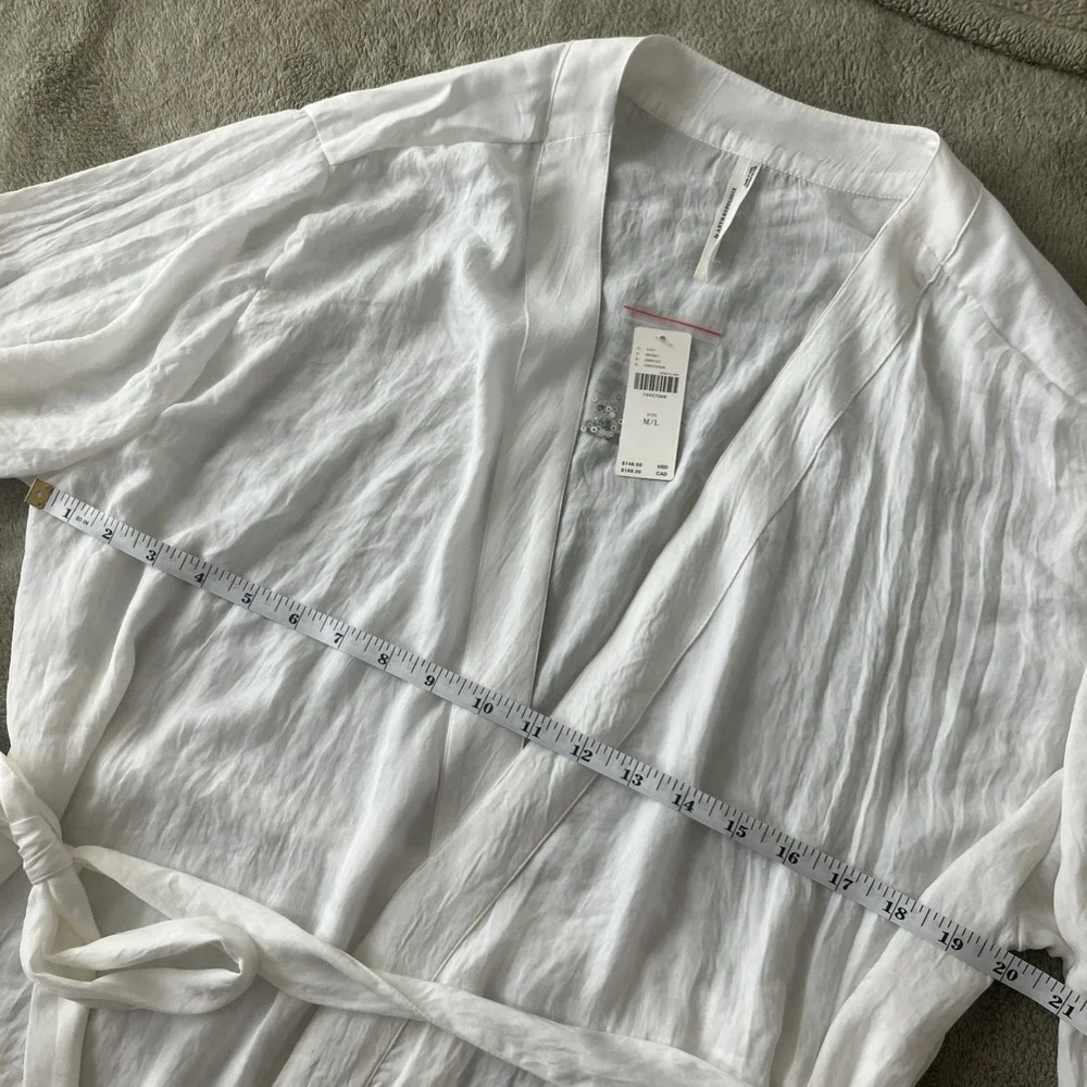 NWT Anthropologie Duster Kimono Lace Sparkle Embroidered‎ White Sz M/L Angelcore